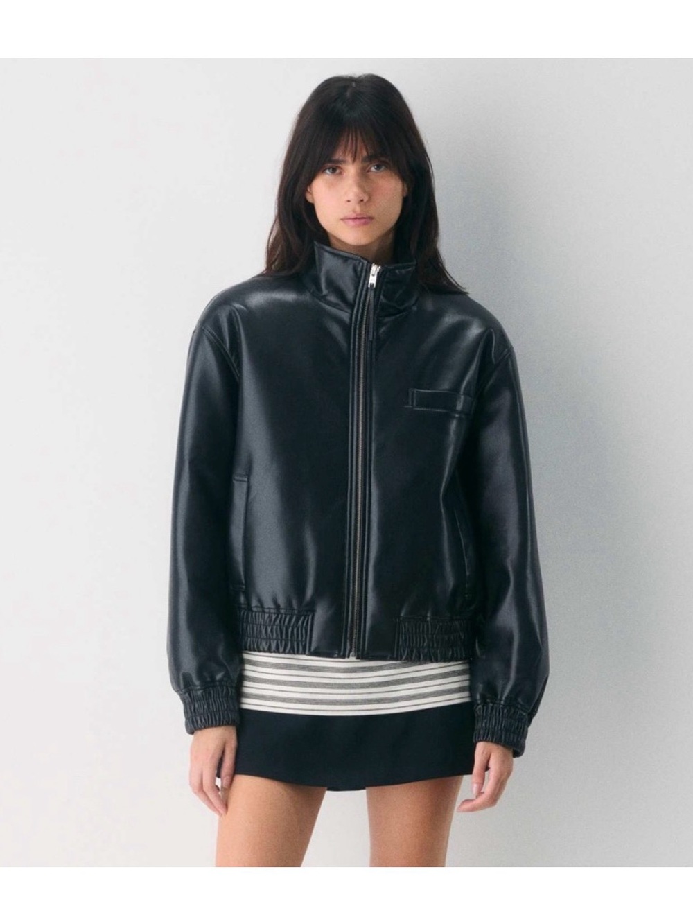 Aritzia Wilfred Black Faux Leather Josephine Bomber Jacket